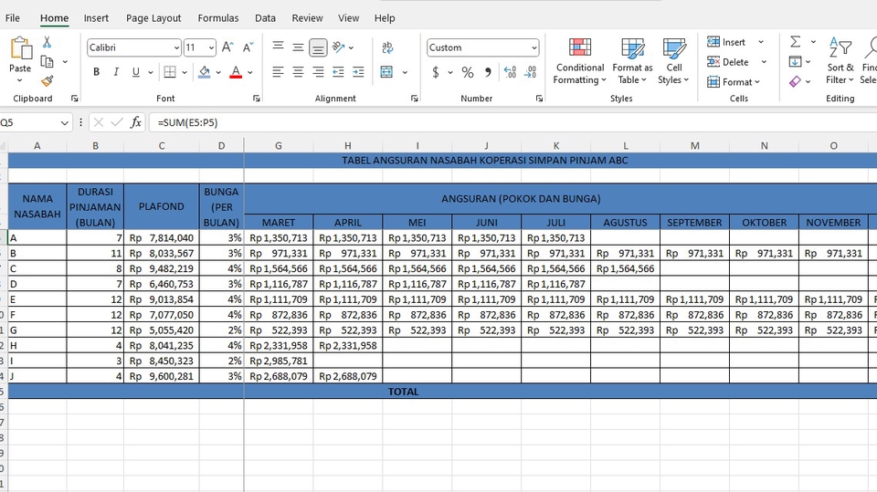 Jasa input data excel untuk menghitung angsuran pinjaman.