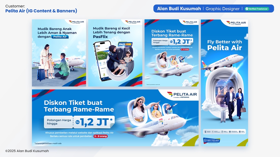 Desain Banner Instagram Promosi Tiket Pesawat Murah Pelita Air dengan Harga Mulai 1,2 Juta Rupiah
