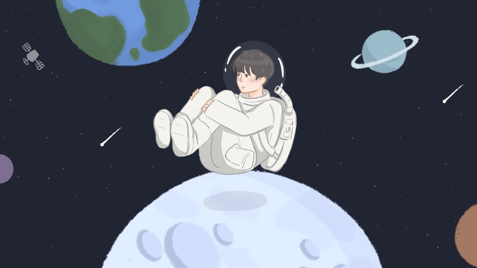 รับวาดภาพประกอบ ดิจิตอลเพ้นท์ ภาพนักบินอวกาศบนดวงจันทร์ 