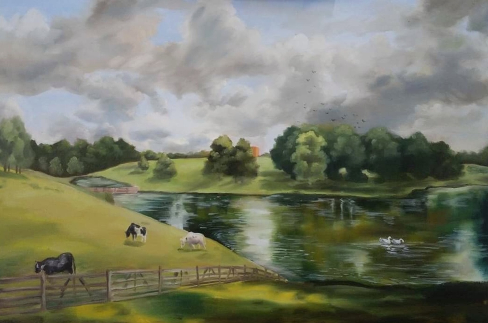 รับทำภาพวาด ของขวัญวันเกิด ทิวทัศน์ ทะเลสาป