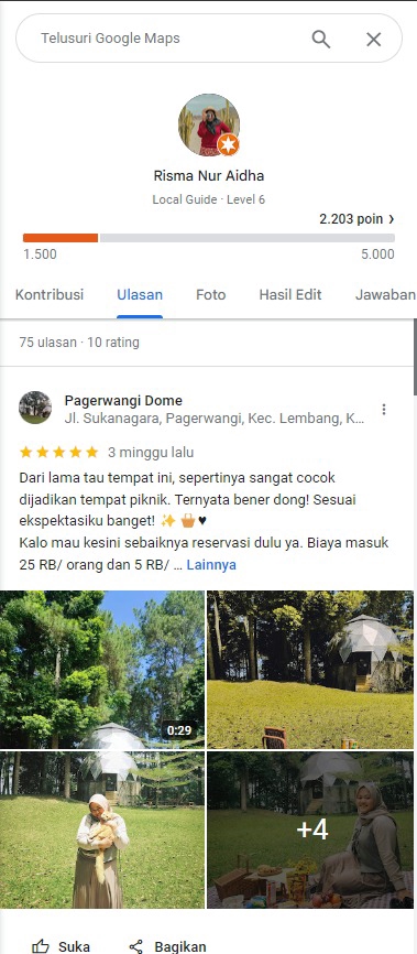Jasa review google maps - ulasan dan rating restoran pagerwangi dome di lembang