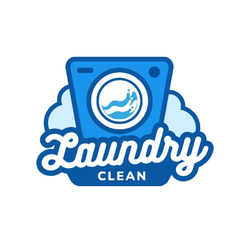 Logo laundry bersih dengan desain mesin cuci dan font unik, cocok untuk bisnis laundry