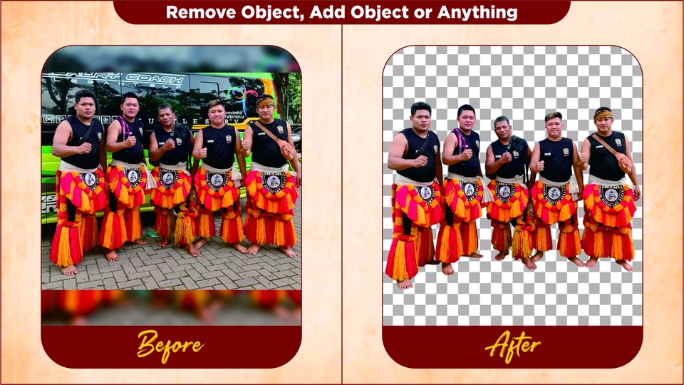 Jasa photoshop online, edit foto grup, hapus background, ganti background foto.  Sebelum & sesudah edit foto pernikahan.