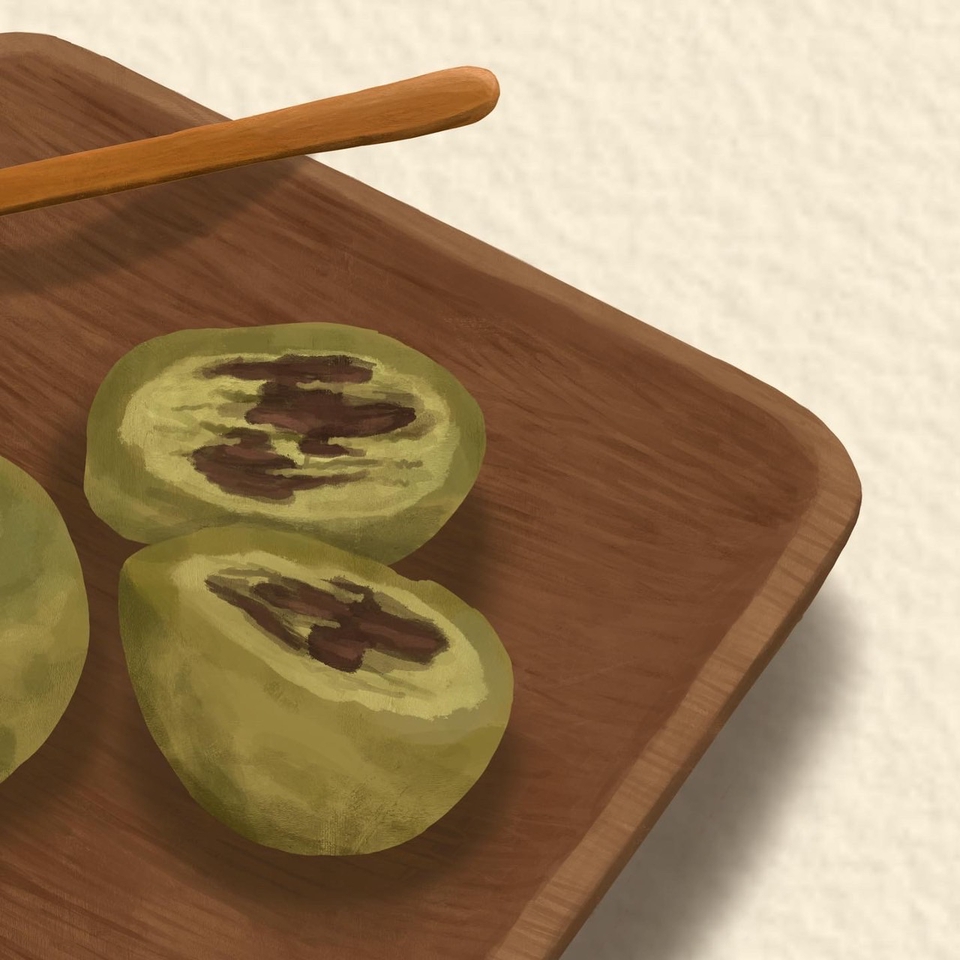 รับวาดรูปโมจิชาเขียวไส้ช็อคโกแลต วาดภาพประกอบอาหาร