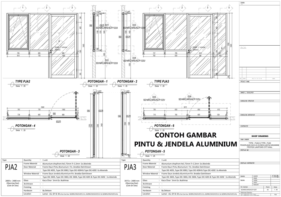 CAD Drawing - Pembuatan Gambar Kerja 2D Kusen Alumunium, Kaca Frameless & Pintu Automatic  - 3