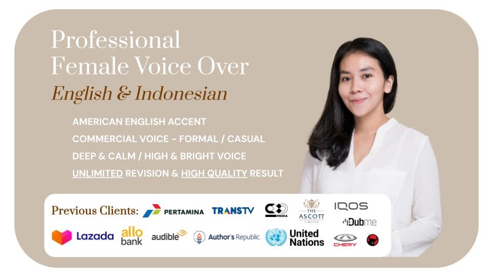 Jasa Voice Over, Dubbing, dan Pengisi Suara Video - Voice Over Wanita Professional Indo & English - Unlimited Revision (Youtube, Ads, Explainer, etc)