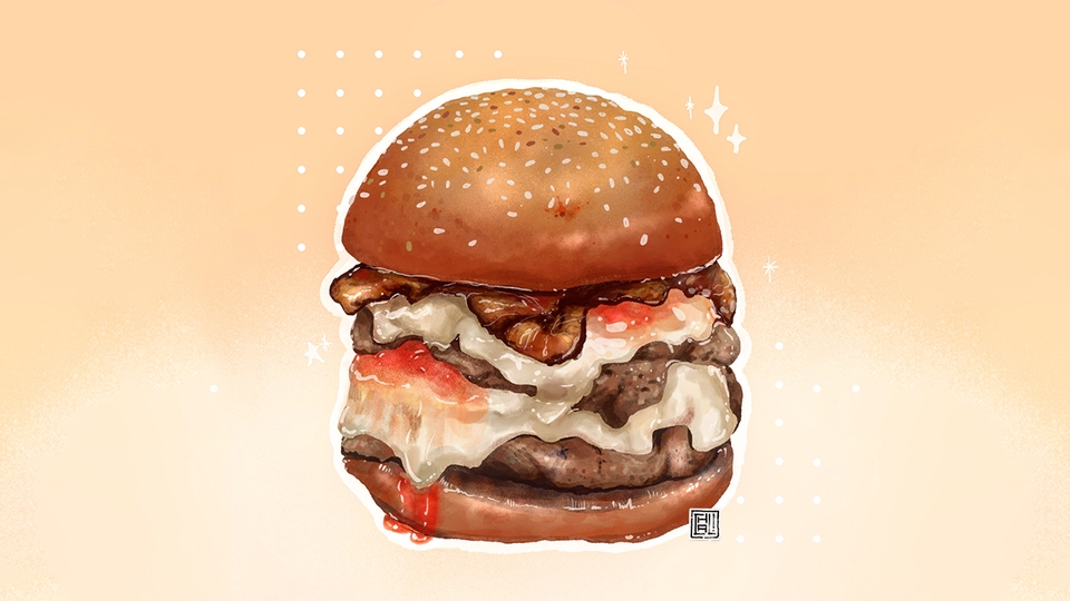 รับวาดภาพประกอบอาหาร วาดภาพเบอร์เกอร์ อิลลัสเตรชั่น