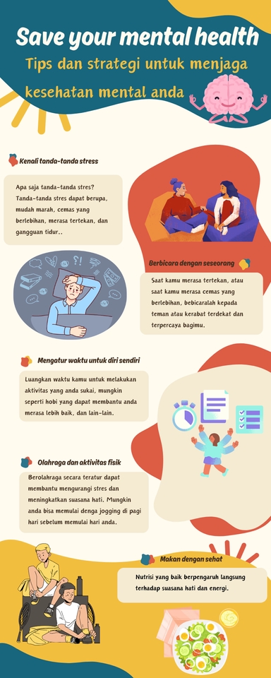 Jasa desain infografis - Infografis tips kesehatan mental - menjaga kesehatan mental tips dan strategi.