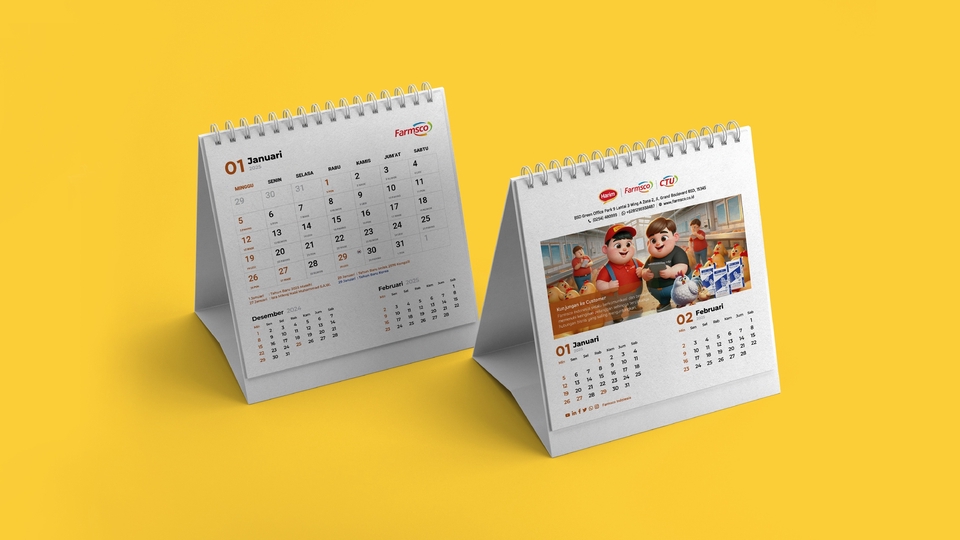 Desain kalender meja dan dinding unik dan profesional dengan berbagai tema.