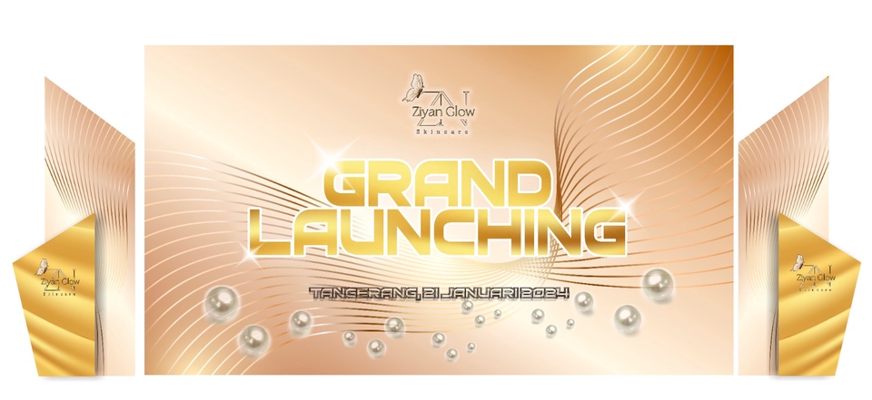 Desain spanduk peluncuran produk Grand Launching Taylan Glow, Tangerang Januari 2024. Jasa desain spanduk online.  Desain undangan pernikahan elegan.