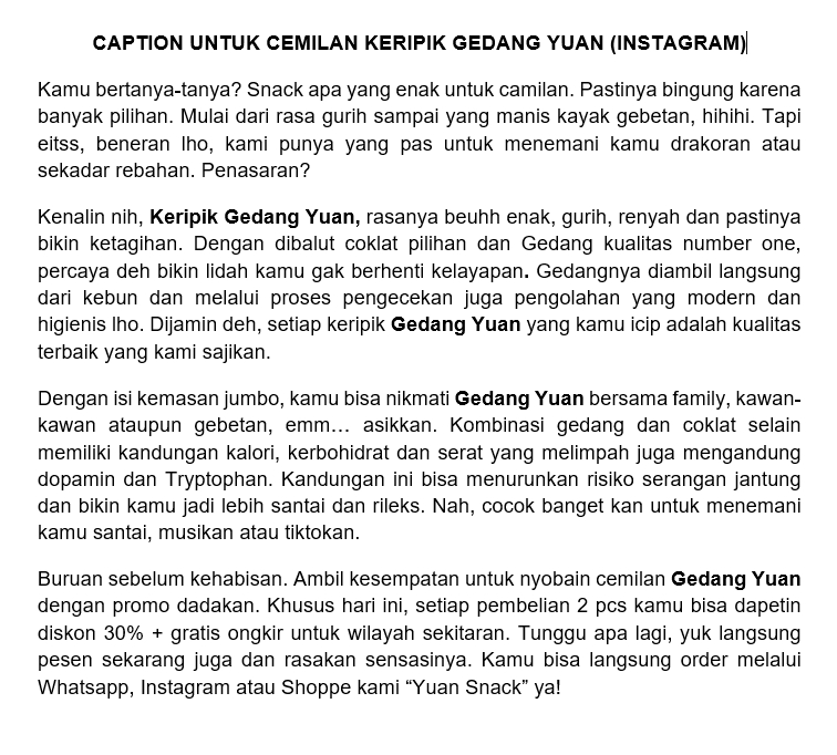 Caption Sosial Media - Copwriting untuk Berbagai Media Promosi (1 Hari Jadi) - 12
