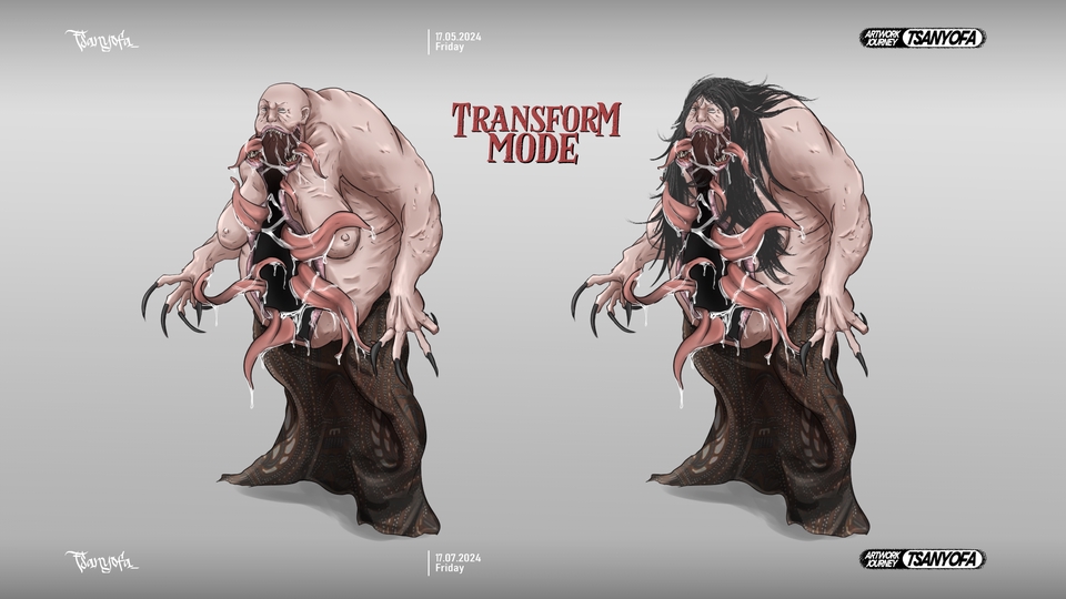 Desain karakter monster fantasi transformasi, jasa desain karakter game, karakter kartun.