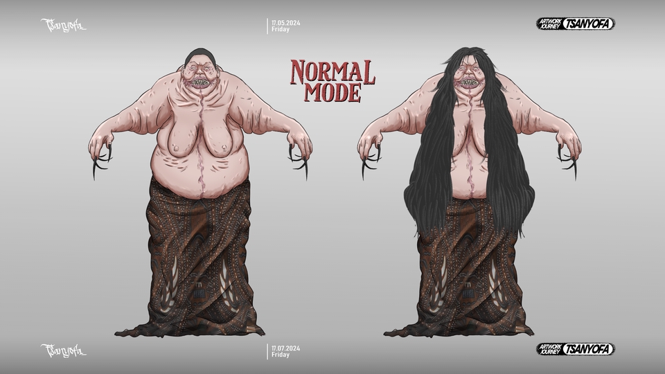 Jasa desain karakter monster, karakter kartun wanita gemuk, desain karakter game horor, gambar karakter fantasi.