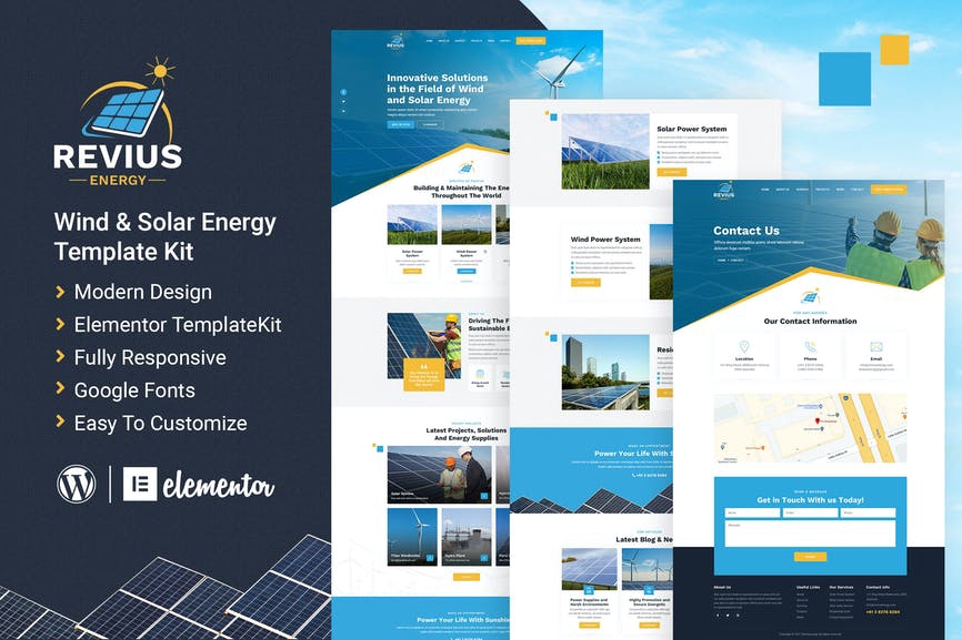 Jasa Pembuatan Website Profesional, Template Website Energi Angin dan Surya, Elementor TemplateKit, Desain Modern, Responsive, Google Fonts, Mudah Dikustomisasi.