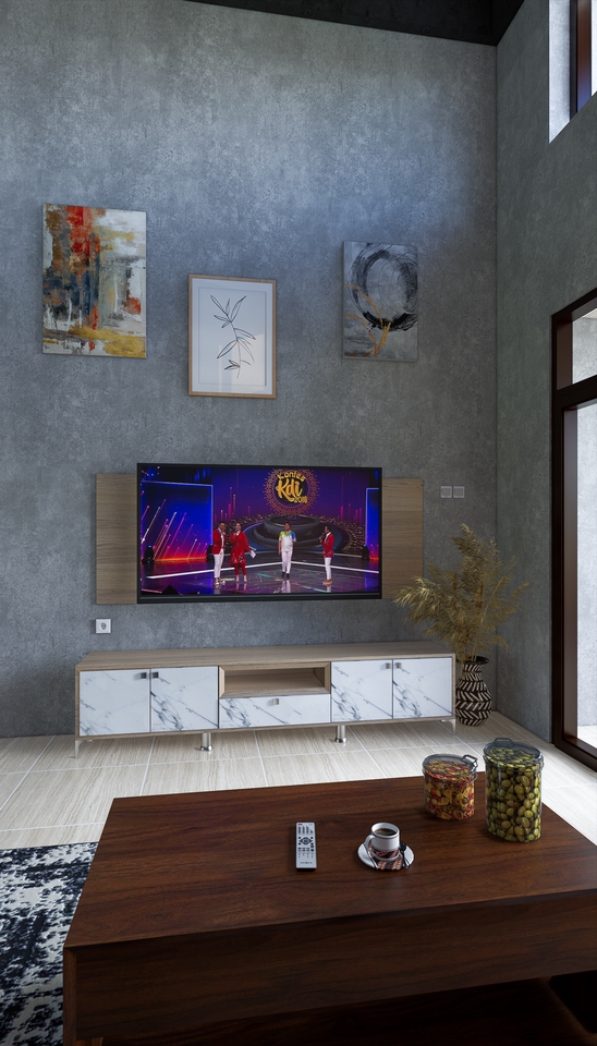 Jasa desain interior rumah minimalis dengan televisi dan meja kopi, desain interior ruang tamu minimalis dengan desain tv dan meja kopi, jasa desain interior, desain interior rumah, desain interior minimalis, desain interior rumah modern.