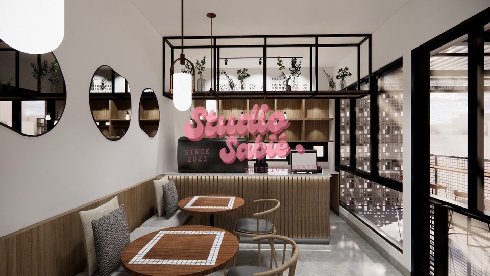 Jasa Desain Interior Cafe Minimalis Modern: Render 3D Desain Cafe Kopi Unik
