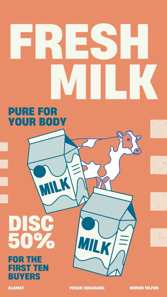 Promo Susu Segar Untuk Tubuh, Desain Spanduk Toko Susu dengan Harga Diskon 50%