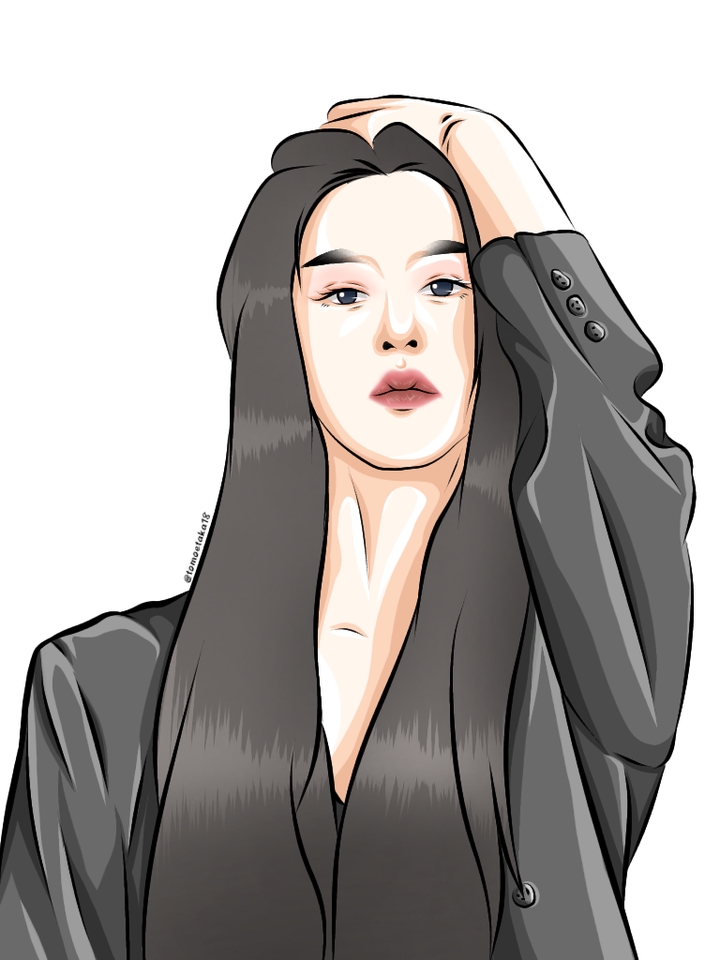 Jasa ilustrasi wanita cantik berambut hitam dengan baju hitam