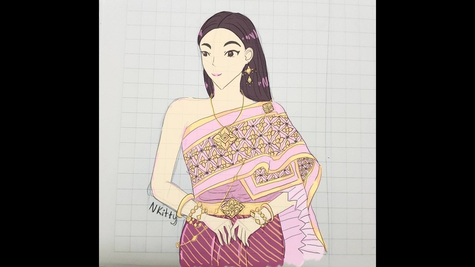 วาดภาพประกอบ สาวชุดไทย