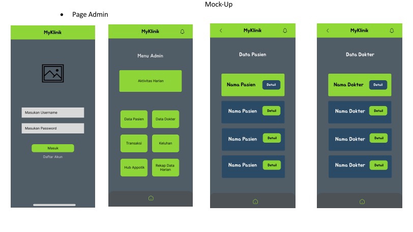 Desain UI UX Mobile App MyKlinik: Mockup dan Halaman Admin