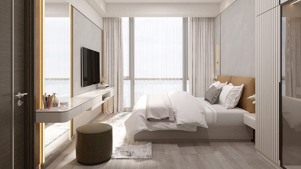 Jasa desain interior minimalis modern dengan gambar 3d untuk ruang apartemen studio