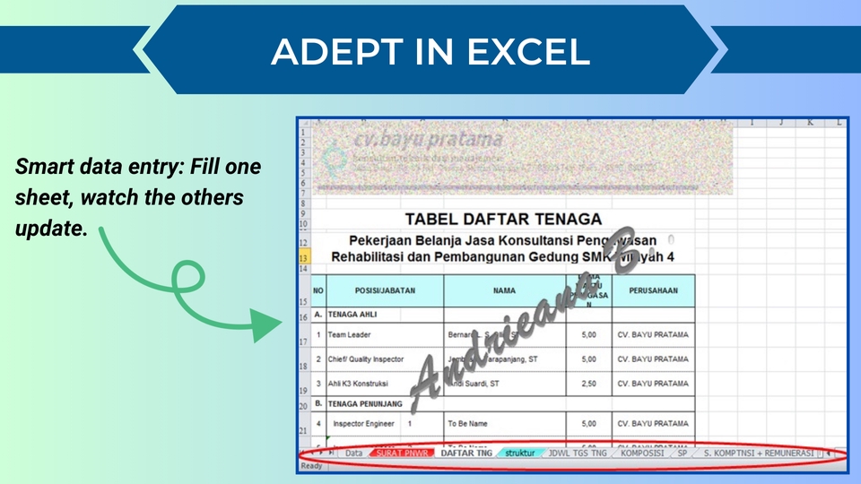 Jasa input data excel, contoh data entry freelance,  entri data online untuk data daftar tenaga kerja