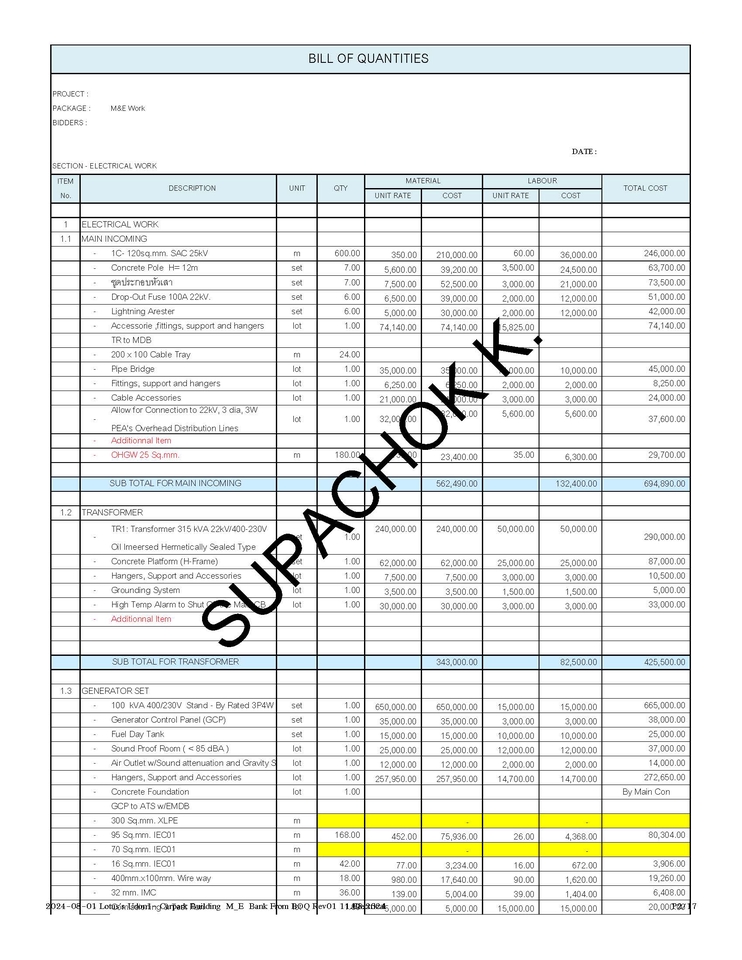 แบบฟอร์ม BOQ สำหรับงานวิศวกรรมโยธา ประมาณราคาก่อสร้าง ออกแบบบ้าน เขียนแบบก่อสร้าง