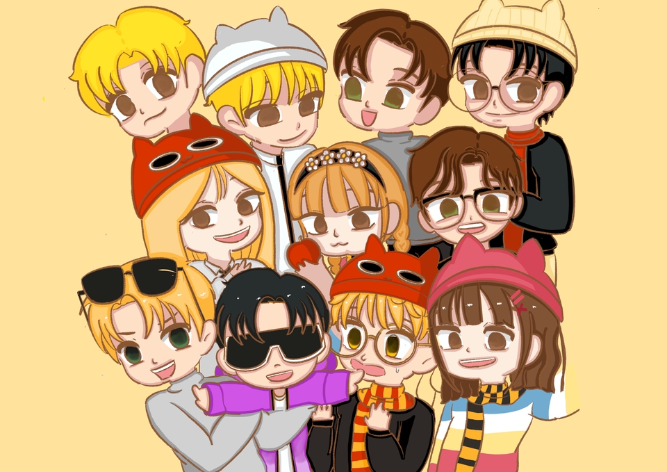 รับวาดรูปการ์ตูนน่ารัก สไตล์อนิเมะ วาดรูปการ์ตูนกลุ่มเพื่อน