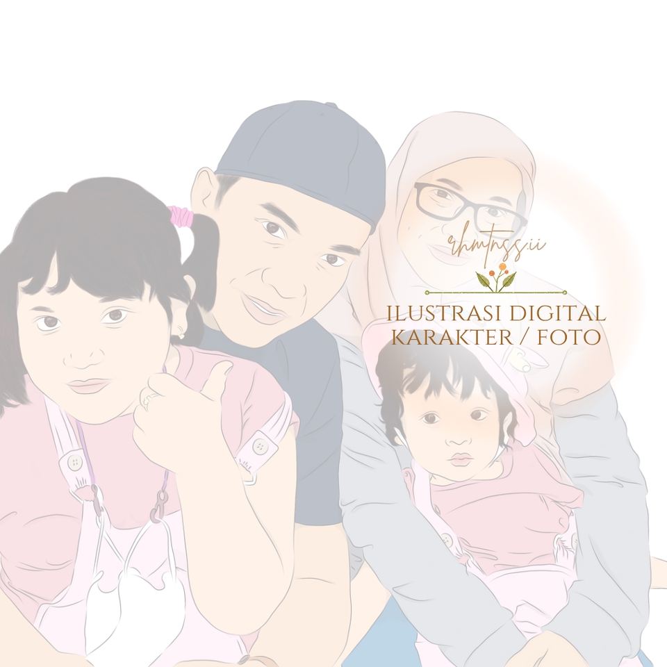 Jasa pembuatan karikatur digital keluarga dengan desain vektor warna. Gambar karikatur digital orang tua dan anak perempuan. Gambar karikatur orang tua dan anak perempuan. Desain karikatur freelance. Karikatur digital keluarga.