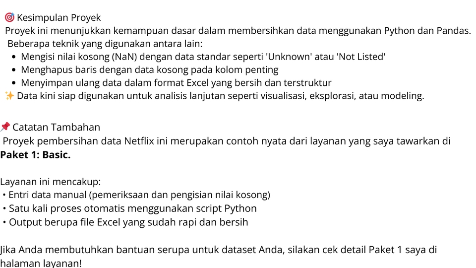 Jasa Analisis Data Python dan Pandas, Layanan Data Cleaning untuk Data Netflix.