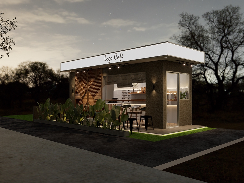 Desain Cafe Minimalis Modern - Jasa Desain Cafe 3D - Interior Cafe Minimalis