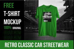 Download Saya Akan Desain Kaos Pria Streetwear Mobil Retro Klasik Dengan Mockup Gratis