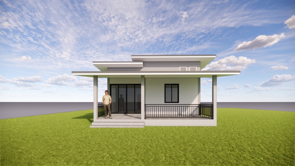 แบบบ้านชั้นเดียว สไตล์โมเดิร์น พร้อมระเบียง