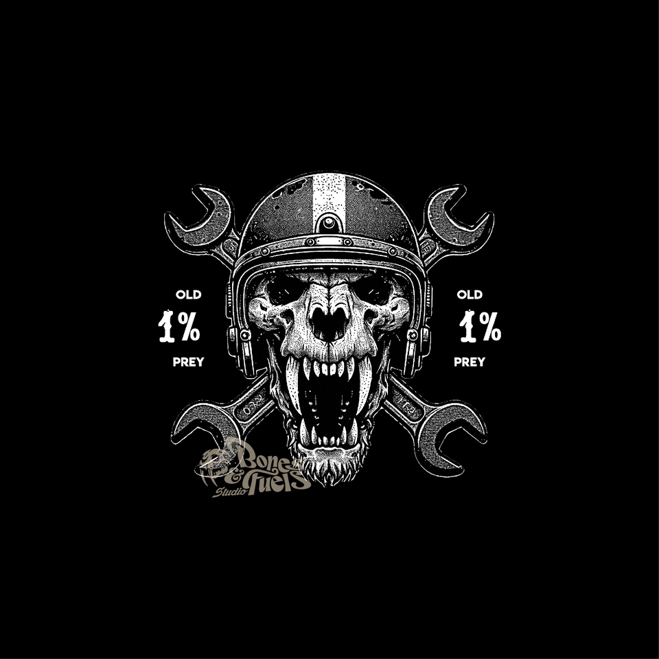 Desain kaos biker tengkorak dengan helm dan kunci inggris