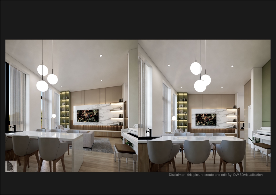 Desain interior rumah minimalis modern dengan jasa desain interior 3D dan render 3D.