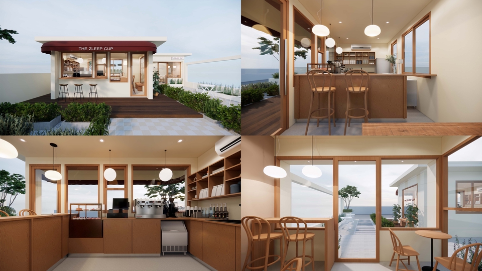 ออกแบบร้านกาแฟ3D perspective รับทำภาพ3มิติ โมเดลร้านค้า ราคาถูก