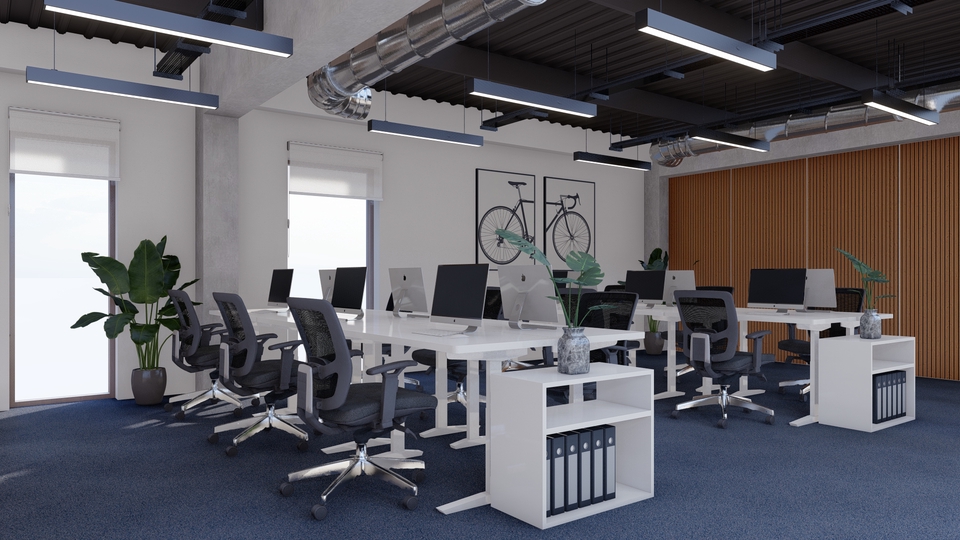 Jasa pembuatan animasi 3d untuk kantor modern dengan desain interior yang minimalis dan elegan.