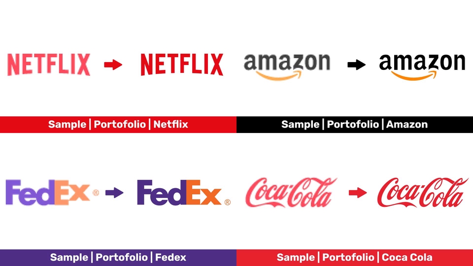 Jasa ilustrasi logo brand terkenal seperti Netflix, Amazon, FedEx, dan Coca Cola.