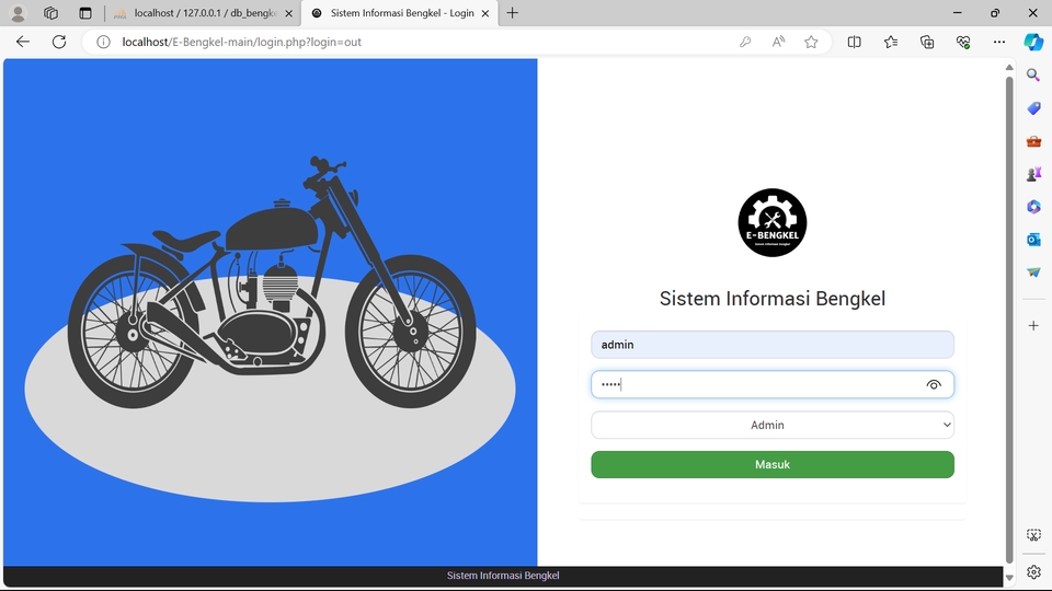 Jasa pembuatan website sistem informasi bengkel dengan login dan halaman dashboard dengan motor