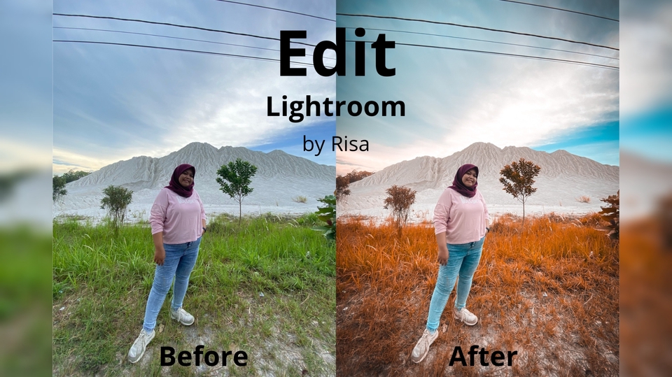 Jasa edit foto online dengan Lightroom, sebelum dan sesudah diedit, contoh edit foto.
