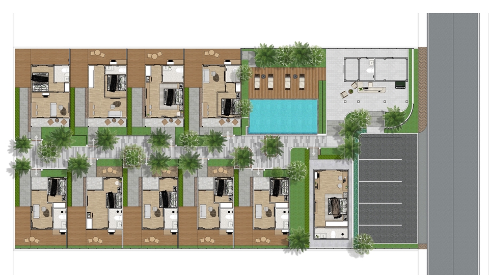 ออกแบบภูมิทัศน์และจัดสวนโครงการบ้านพักอาศัย สไตล์โมเดิร์น รับจัดสวนสวย บริการทั่วประเทศ