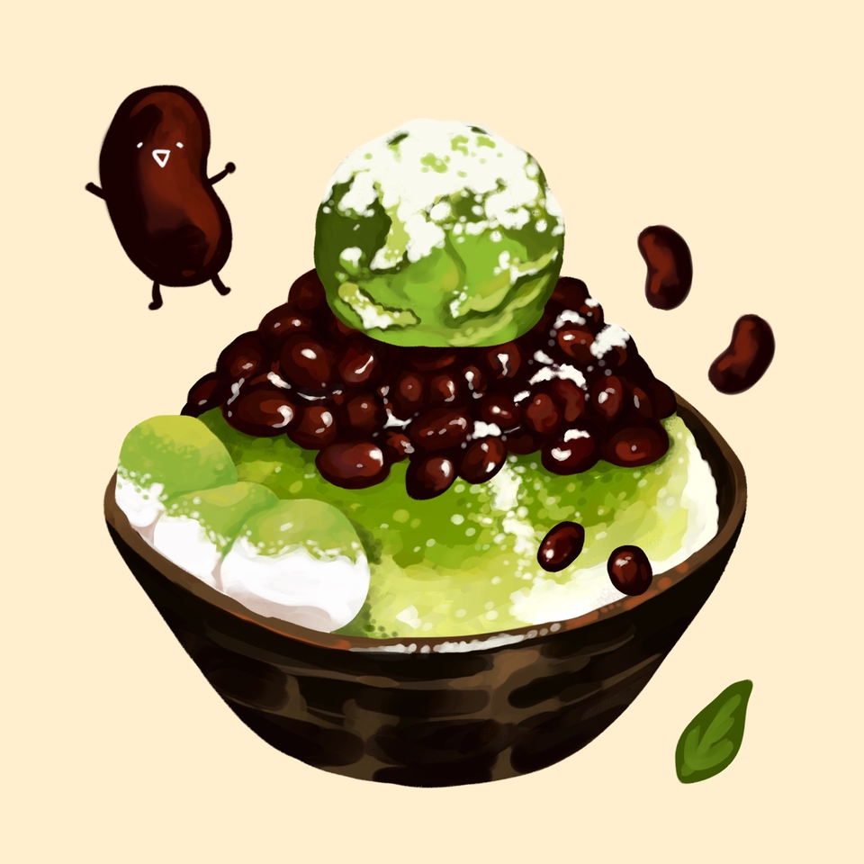 ภาพวาดประกอบชาเขียวถั่วแดง  รับวาดรูป digital painting