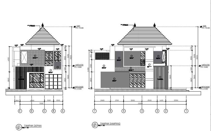Jasa drafter autocad freelance untuk desain rumah 2 lantai dengan detail ruangan.