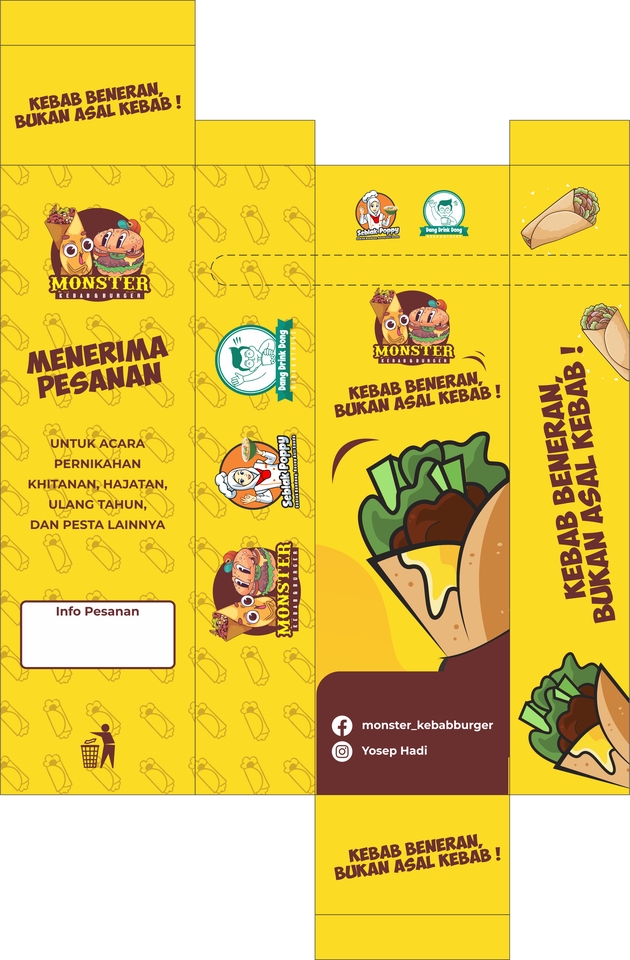 Jasa desain kemasan makanan unik untuk usaha kebab, desain kotak kebab, desain kemasan kebab, jasa desain label makanan kebab