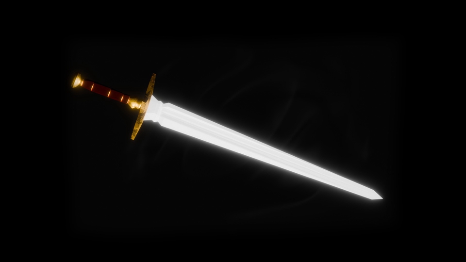 รับปั้นโมเดล3D ดาบโลหะสีขาวทอง 3d model packshot โมเดลสินค้า