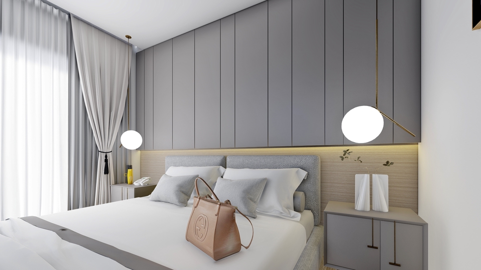 Jasa desain interior 3d untuk kamar tidur minimalis dengan pencahayaan yang baik dan desain modern