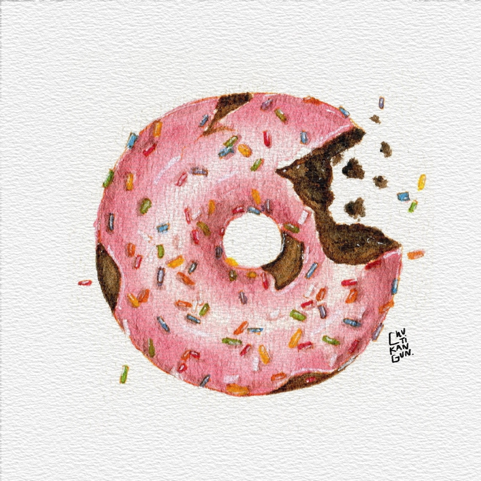 รับวาดภาพประกอบ ภาพวาดโดนัทสีชมพู