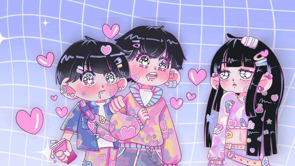 ออกแบบตัวละครอนิเมะสไตล์ญี่ปุ่น 3 ตัว