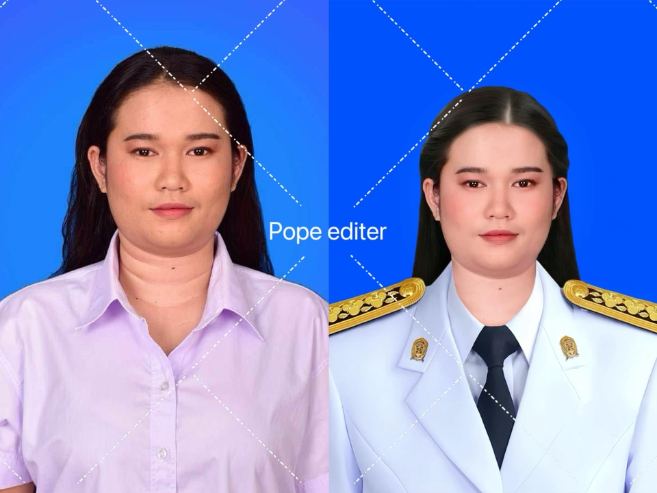 รับแต่งรูปภาพ รับทำ Photoshop เปลี่ยนภาพผู้หญิงสวมชุดนักเรียนเป็นชุดเครื่องแบบราชการ