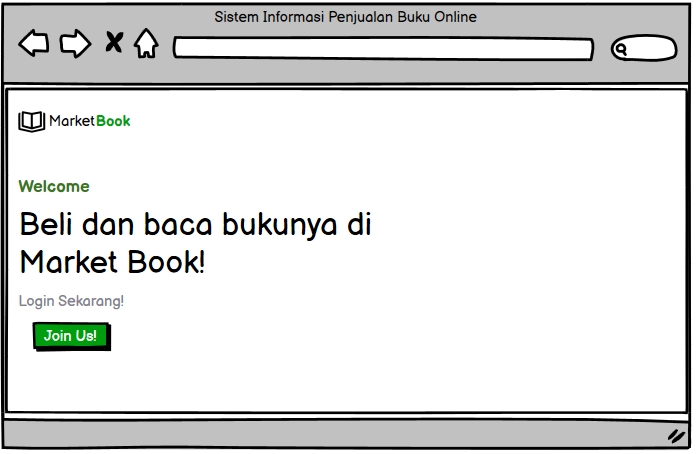 Desain UI UX situs web e-commerce jual beli buku online dengan tampilan sederhana dan modern.